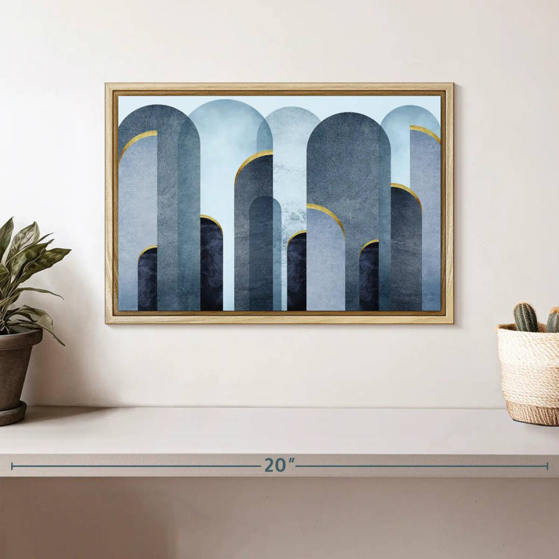 Arches bleu Mid-Century, Cadre flottant en bois naturel, 13 po x 9 po