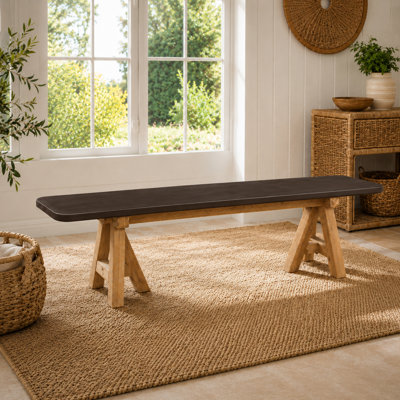 Banc d'intérieur / extérieur en fibre de béton brun brun 78,7 po avec base en bois d'acacia