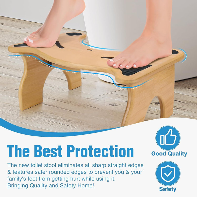 Tabouret de toilette en bambou pour salle de bain, tabouret de merde pliable de 7 pouces avec patins antidérapants