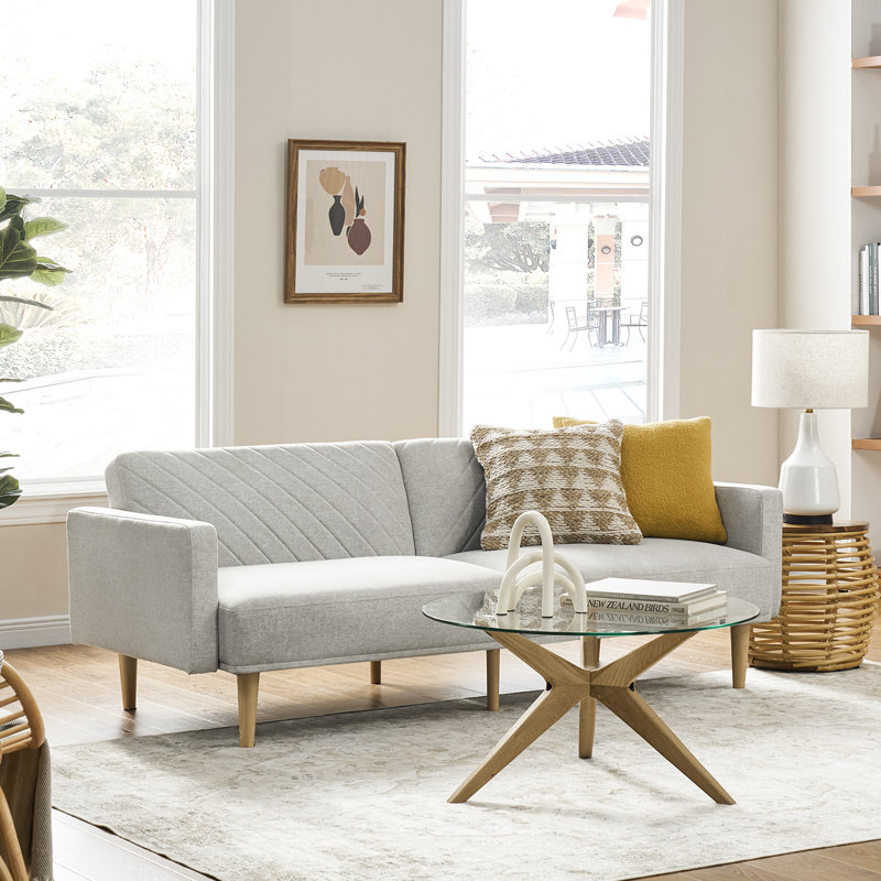 76.8'' Velvet Convertible Sofa, Light Gray Polyester