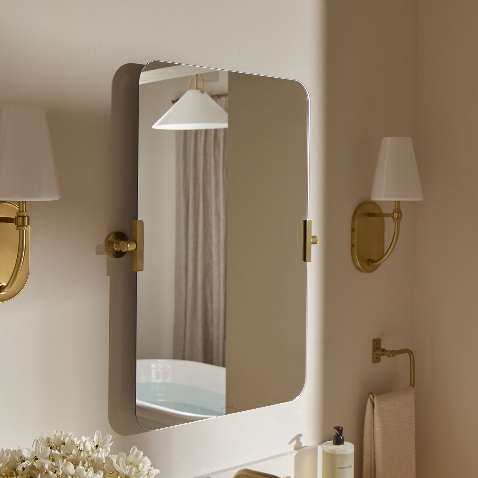 Castia 20" Accent Mirror, Vibrant Brushed Moderne Brass