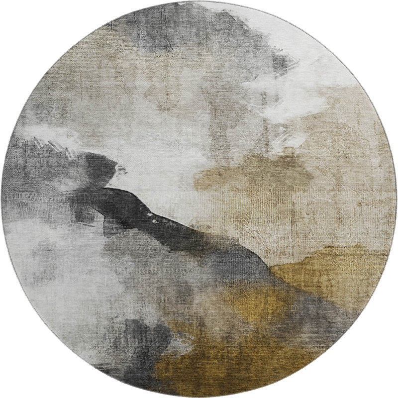 Premium Machine Washable Mayfield AMF2043 Abstract Rug, Brown, 8' Round