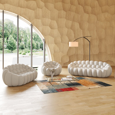 Kayi 3 - Piece Upholstered Pumpkin-shaped Compression Living Room Set (6 Seat), No Assembly Required