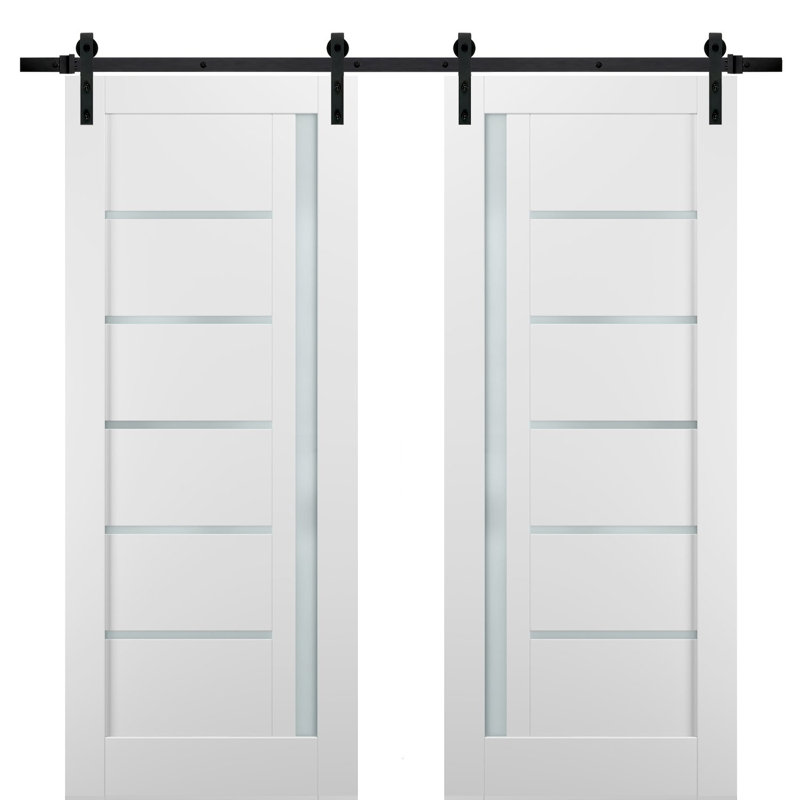 Portes de grange en verre givré Quadro avec ensemble de quincaillerie d'installation, 64 po x 80 po