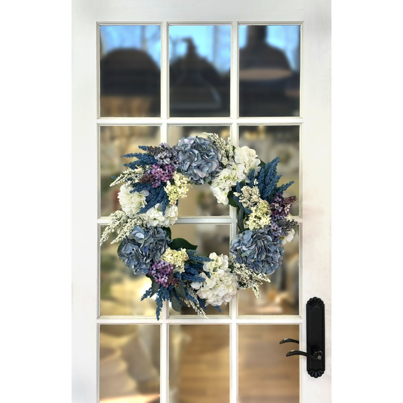 23" Spring Wreath with Hydrangeas, Lilacs and Heather