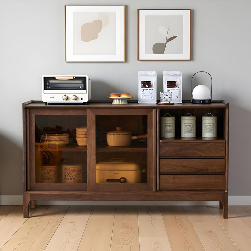 Buffet simple en bois de noyer noir, H 33,46 po x l 59,05 po x P 15,74 po