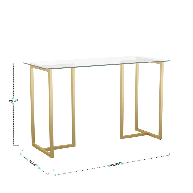 Clear Glass Top Desk with Polished Brass Frame for Home Office
