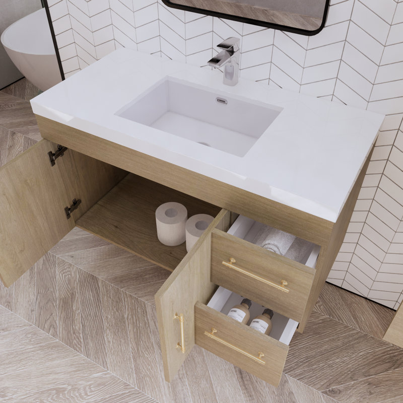 Ensemble de meuble-lavabo mural simple 42 po Doddridge, Chêne blanc