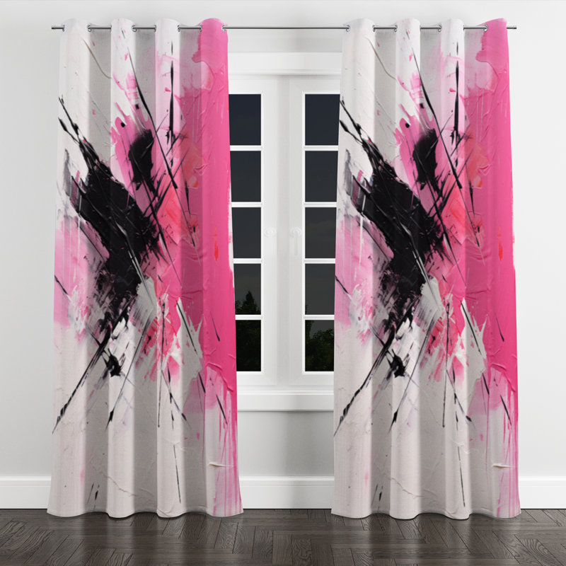 Andrielle - Rideau à œillets fuchsia - Rideau occultant à motif floral - 1 panneau, l 52 po x L 108 po, Œillets argentés