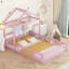 Lit en bois avec rampes et tête de lit détachable en forme de maison, lit double avec support pour enfants, structure de maison de jeu de style Montessori pour filles, rose-29099158-29099156