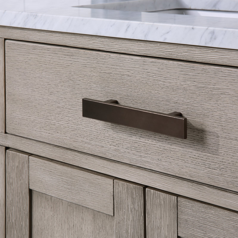 Chestnut 60" Carrara White Marble Countertop Bath Vanity with Faucet, Gray Oak