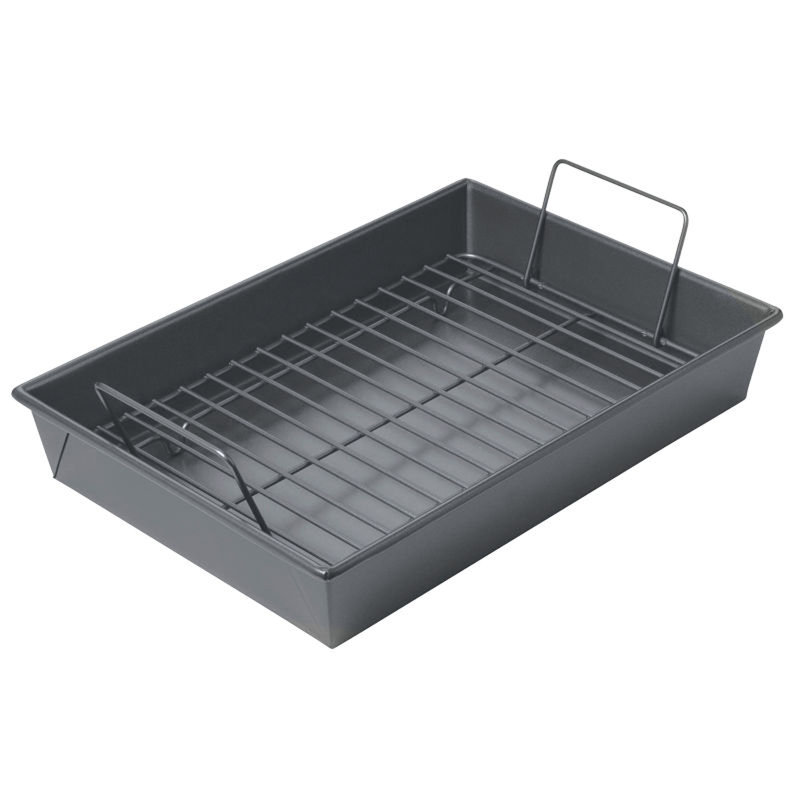 Professional 13-Inch Non-Stick Rectangular Roast Pan with Steel Handles and Rack