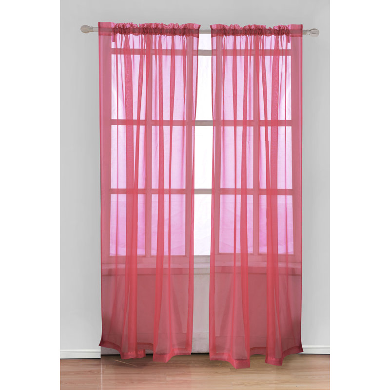 Paire de rideaux transparents avec passe-tringle Jonson, Rouge