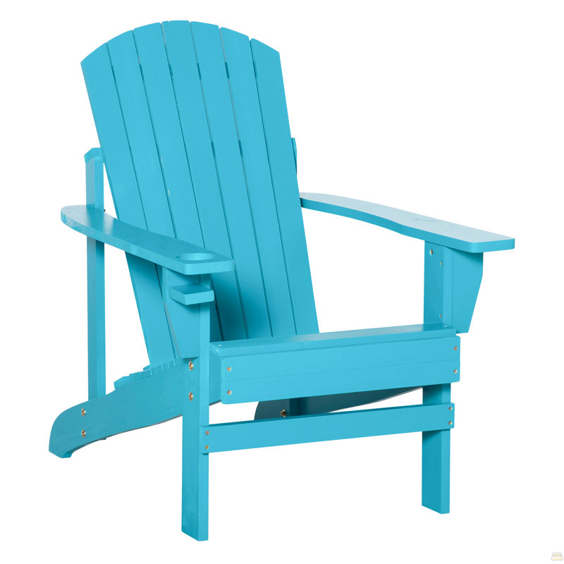 Wooden Adirondack Chair, Outdoor Patio Lawn Chair With Cup Holder