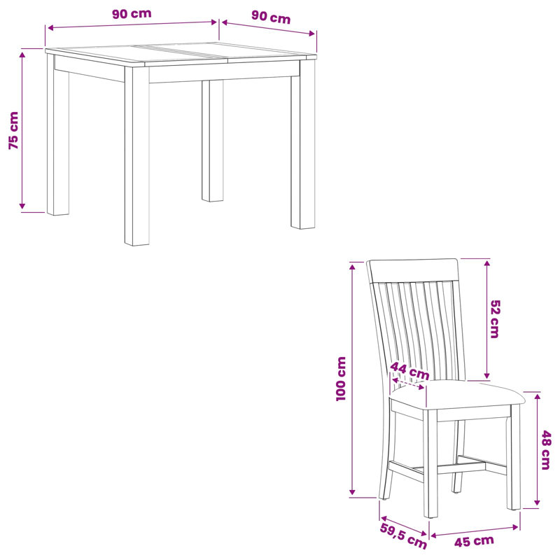 2 -Person Oak Solid Wood Dining Set, Black, Black, Black, Black