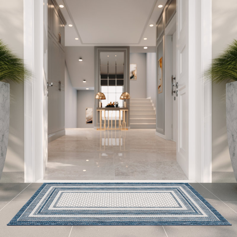 Austa Ivory/Navy Indoor/Outdoor Rug, Rectangle 61 x 109 cm