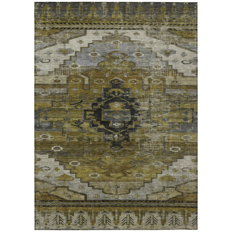 Machine Washable Indoor/Outdoor Xhevrie Brown Rug, Rectangle 5' x 7'6"