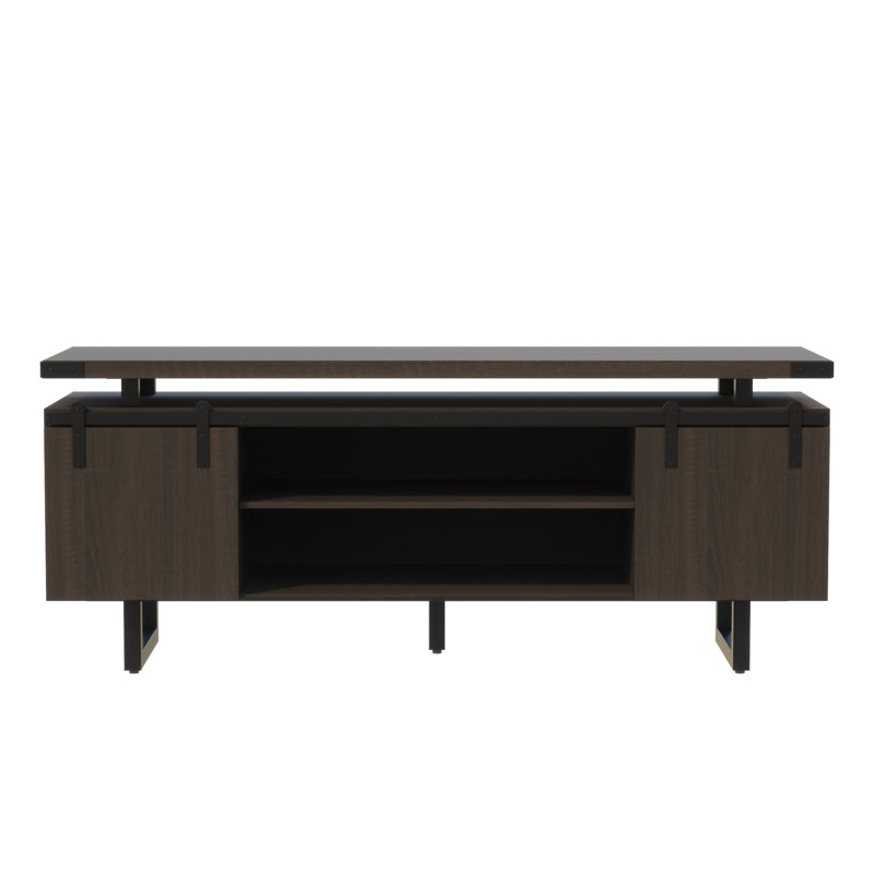 Mirella Low Wall Cabinet Wood Doors, Southern Tobacco