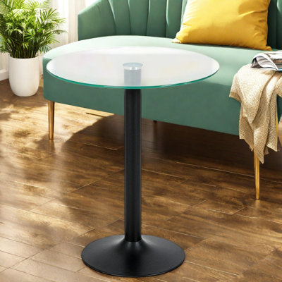 Tables de bout Modern, verre trempé de 23,62 po avec base en métal noir pour la maison