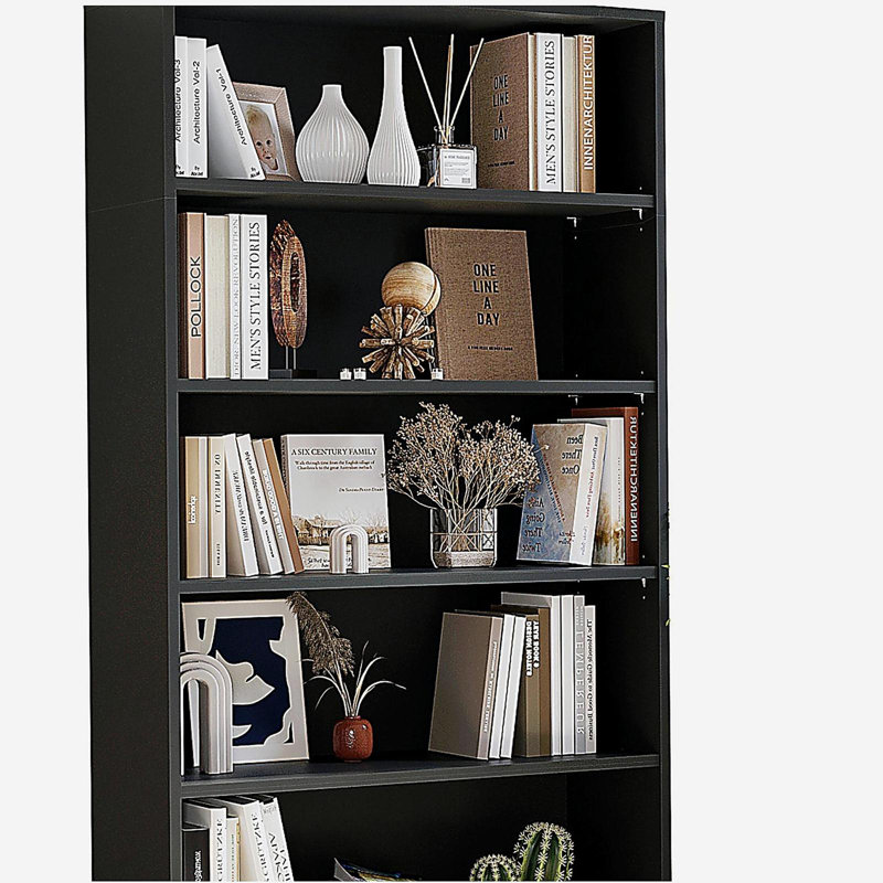 Bibliothèque 5 niveaux, (5 tablettes) H 59,8 po x l 33 po x P 11,6 po, Noir