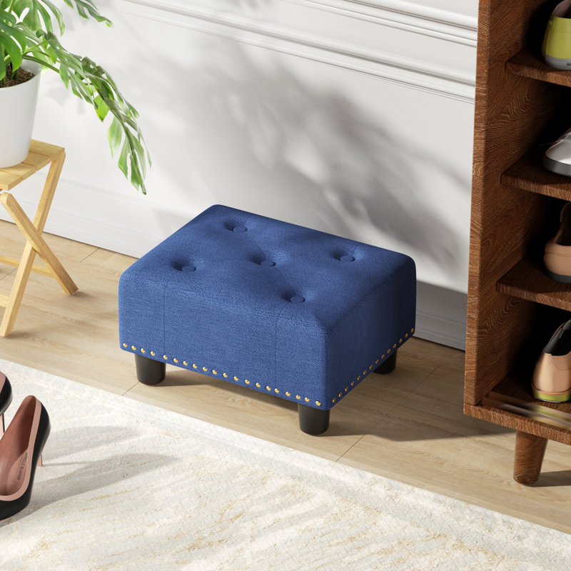 Dharmshila Upholstered Ottoman Bench, Button Tufted Ottoman Foot Rest Footstool, End of Bed Bench, Navy