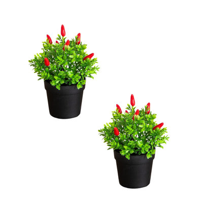 8in. Artificial Red Pepper Plant - Set of 2