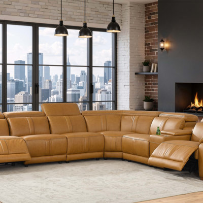 Leather Match Modular Sectional With Recliner Seat, Adjustable Headrest, And Storage Console With Cup Holders