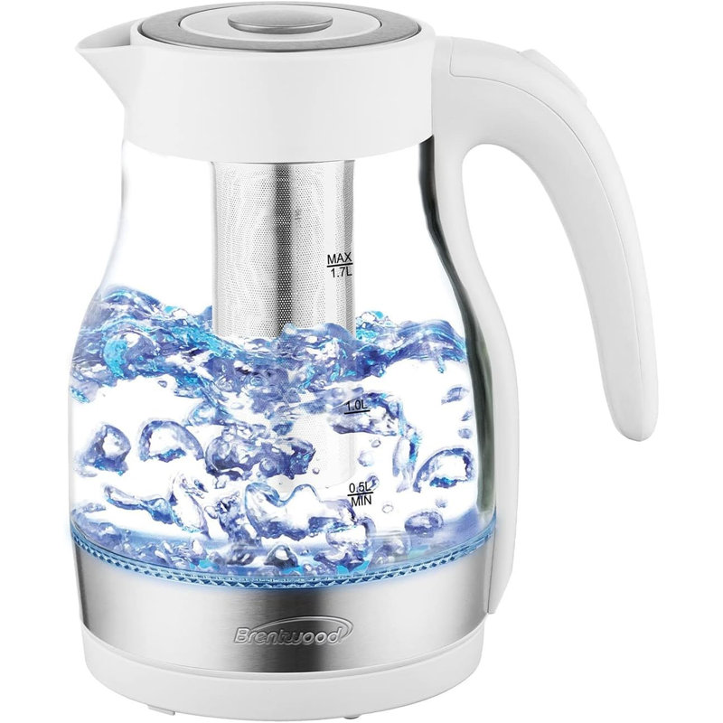 Bouilloire électrique Brentwood de 1,7 litre avec infuseur de thé - sans cordon, éclairage à DEL, sans Bpa, ébullition rapide et base pivotante à 360 °