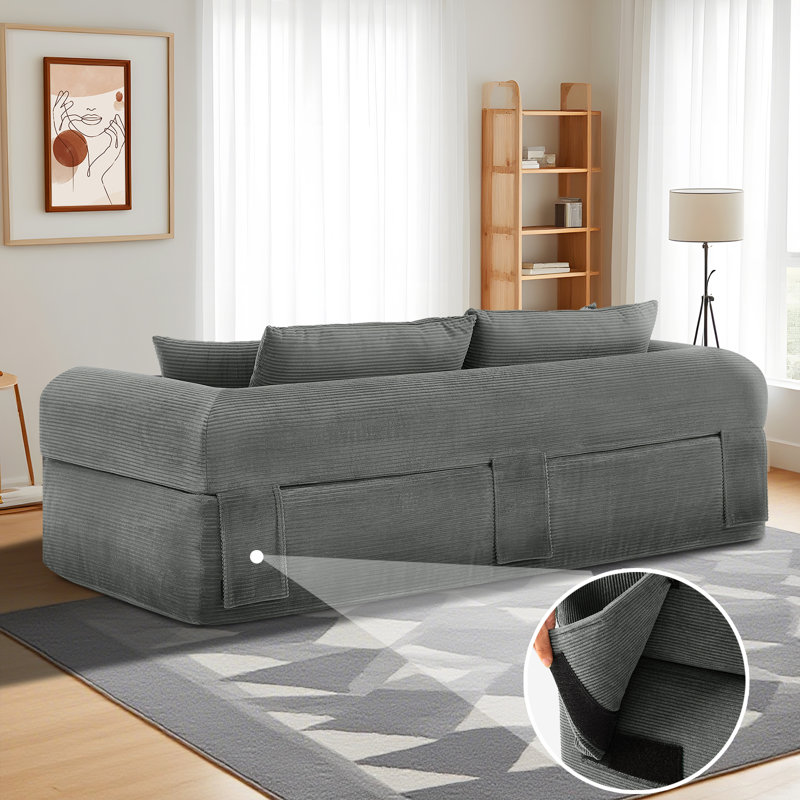 Boneless Modern 3-Seater Sofa with Deep Seat, No Assembly Required, Modern Corduroy Couch with 2 Pillows, Lazy Compression Sofa for Living Room Bedroom, Hybrid Sofa in a Box