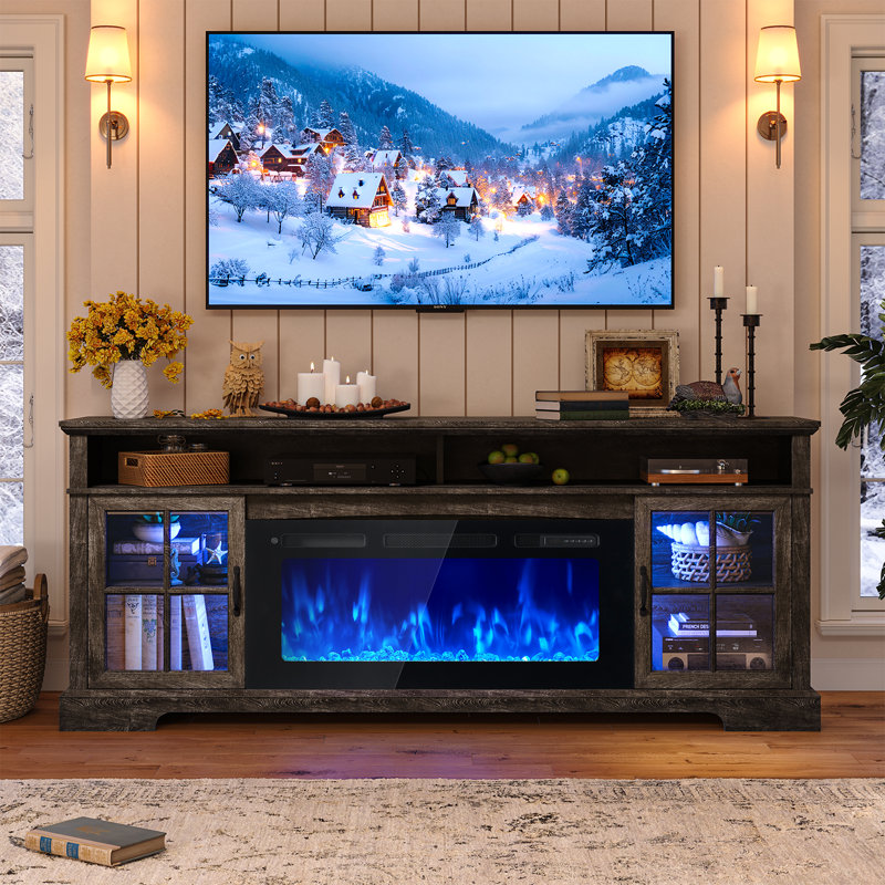 TV Stand Fireplace, 85.1 cm H x 177.8 cm W x 36.1 cm D, Grey