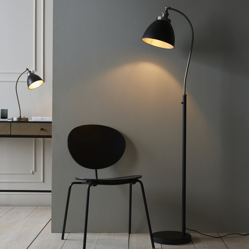 Ziemer 160cm Matte Arched Floor Lamp, Aged Pewter, Black