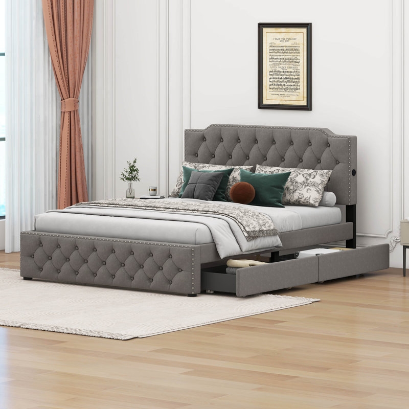 Jontrell Upholstered Panel Storage Bed, Gray