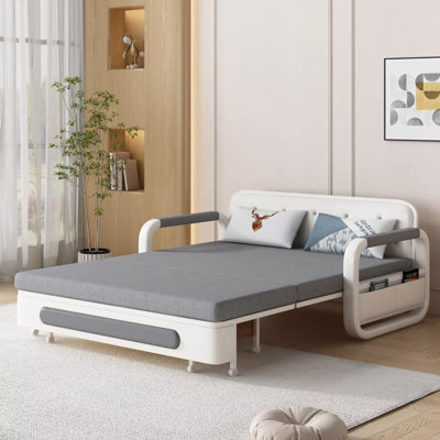 Sofa Bed with Storage Base and Side Pockets, Detachable Washable Seat Cushions
