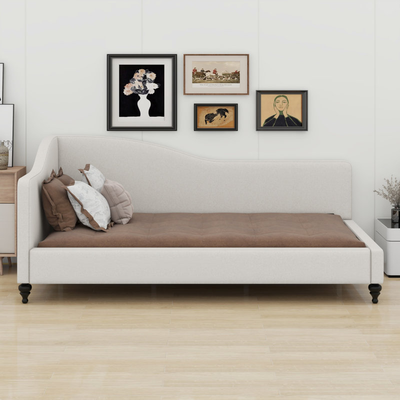 L-Shaped Daybed, With Solid Wood Legs, Beige