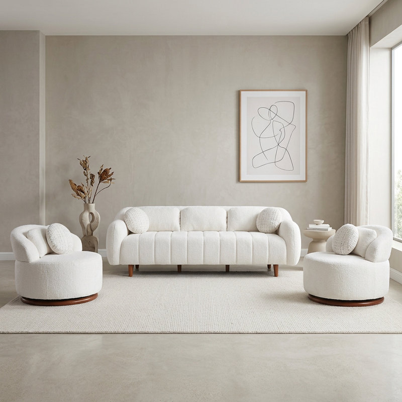 Ensemble de salon en chenille 3 pièces Gabri, Crème