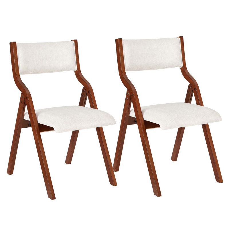 Upholstered Folding Dining Chair,2-Pack, Cream White