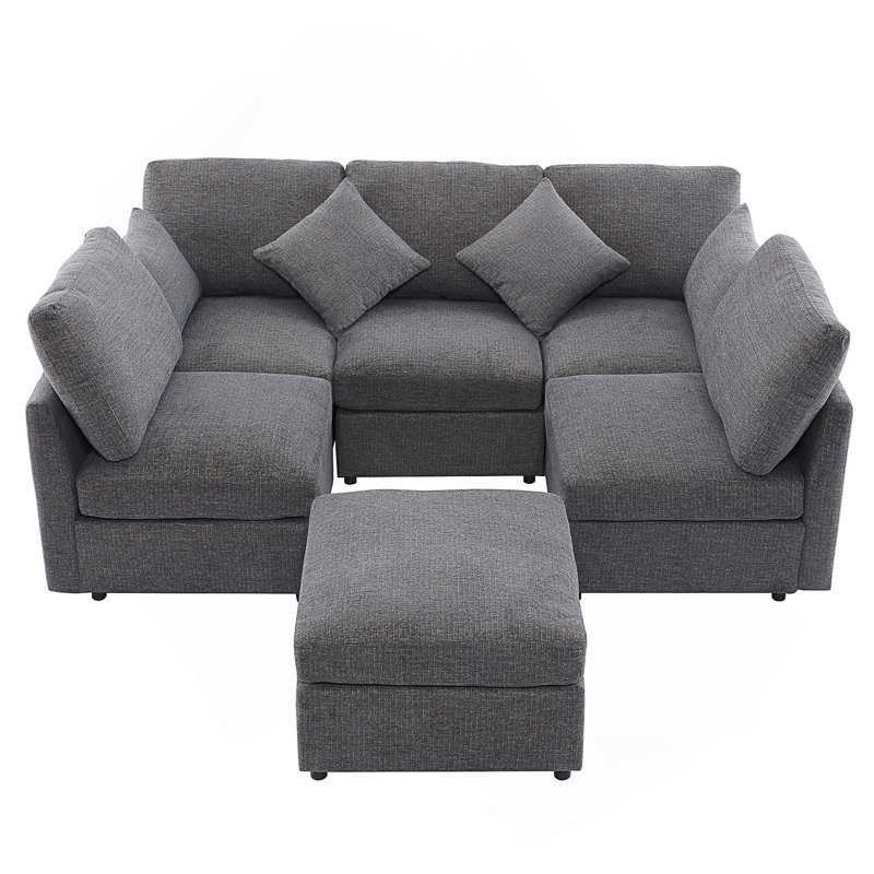 86.6" Sectional Sofa Modular Sofa U-Shaped Sofa Couch Sofa Bed L-Shaped Sofa With A Movable Ottoman And Two USB Ports