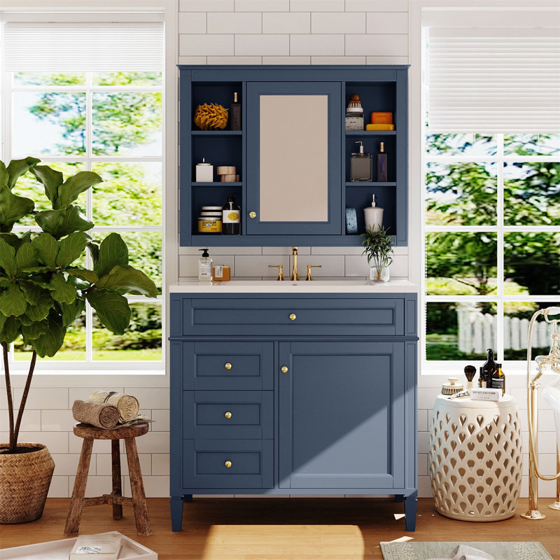 Meuble-lavabo moderne avec armoire à miroir et rangement spacieux, idéal pour les salles de bain élégantes et fonctionnelles.