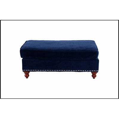 Living Room XL Velvet Cocktail Ottoman with Chrome Nail Head Trim and Wooden Legs, Perfect for Comfort and Elegance