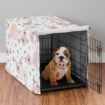 Watercolor Floral Pink and Grey Dog Crate Kennel Cover 36in. by Sweet Jojo Designs