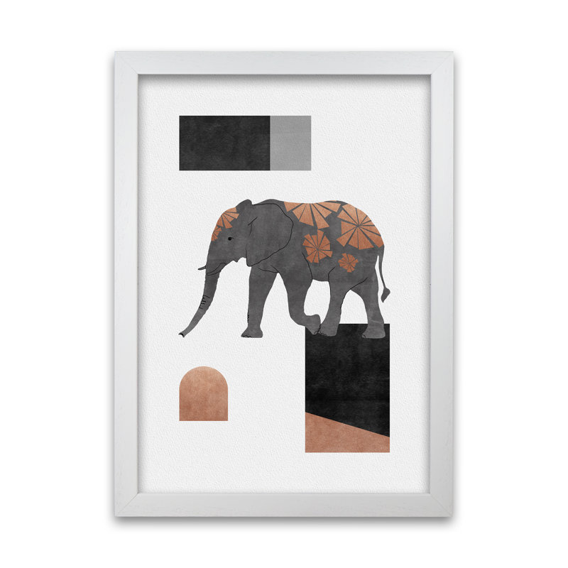 Orara Elephant Mosaic II - Print, 87cm H x 62cm W x 2cm D, White Framed