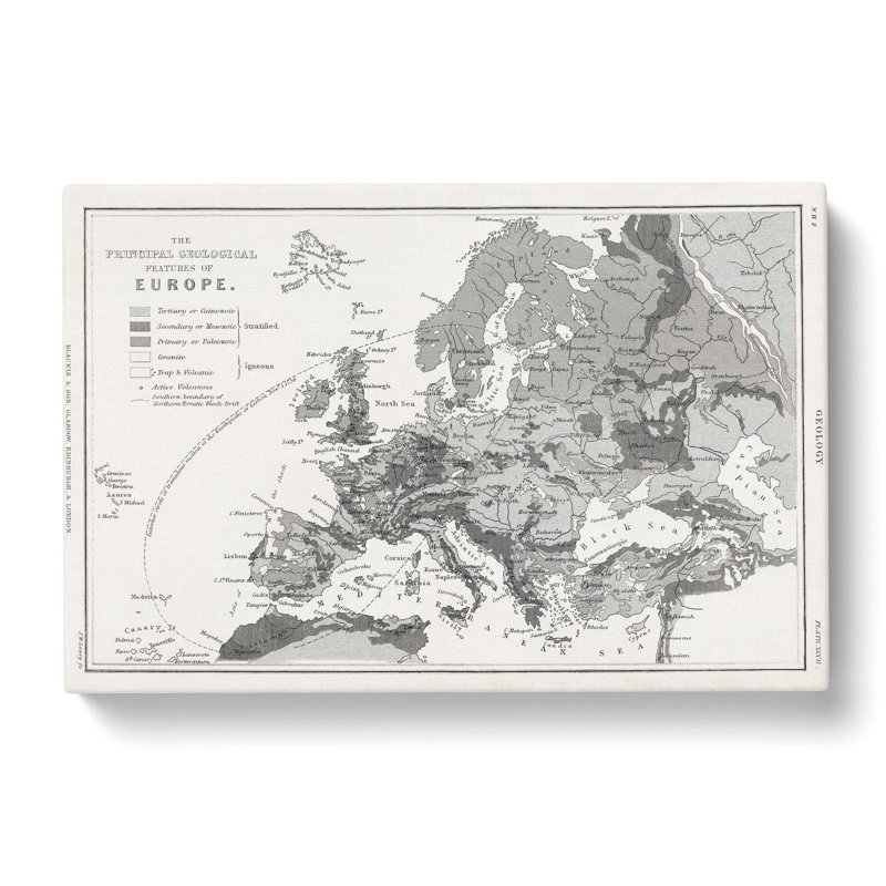 Vintage Map of Europe by Oliver Goldsmith - Wrapped Canvas Drawing Print, 35cm H x 50cm W x 3cm D