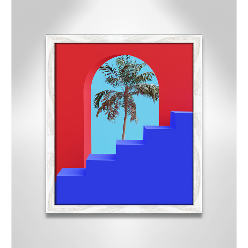 Palmier vue sur papier par Swati B Print, Cadre photo blanc à grain de bois mince, H 15 po x l 13 po x P 1,25 po