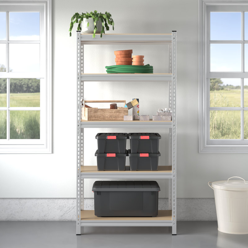 Lundys 5 Tiers Adjustable Metal Storage Shelving Heavy Duty Boltless Display, Silver