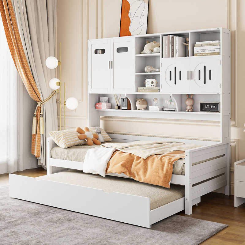 Lit de jour en bois avec couchette, Lit simple, Blanc