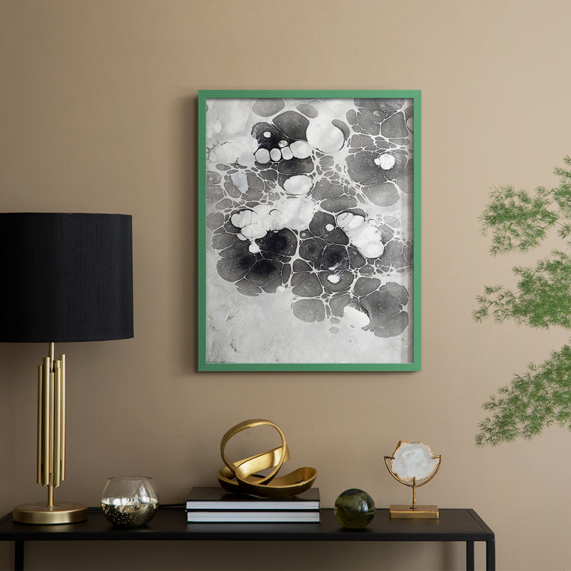 Marbling XIII Framed Print - Solid Wood, Green, 11" H x 9" W