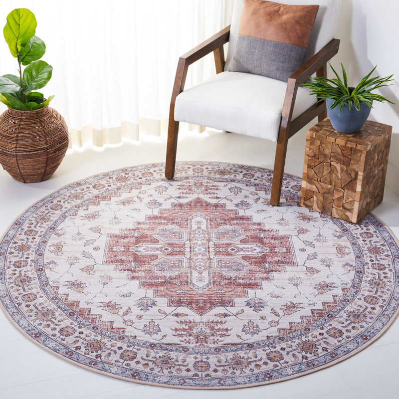 Tapis S / R 109 m / l S / R ivoire / rouille, Rond 6 pi
