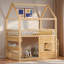 Lit de maison en bois avec lumière de tablette à DEL intégrée, barrières de sécurité et échelle robuste-123139301