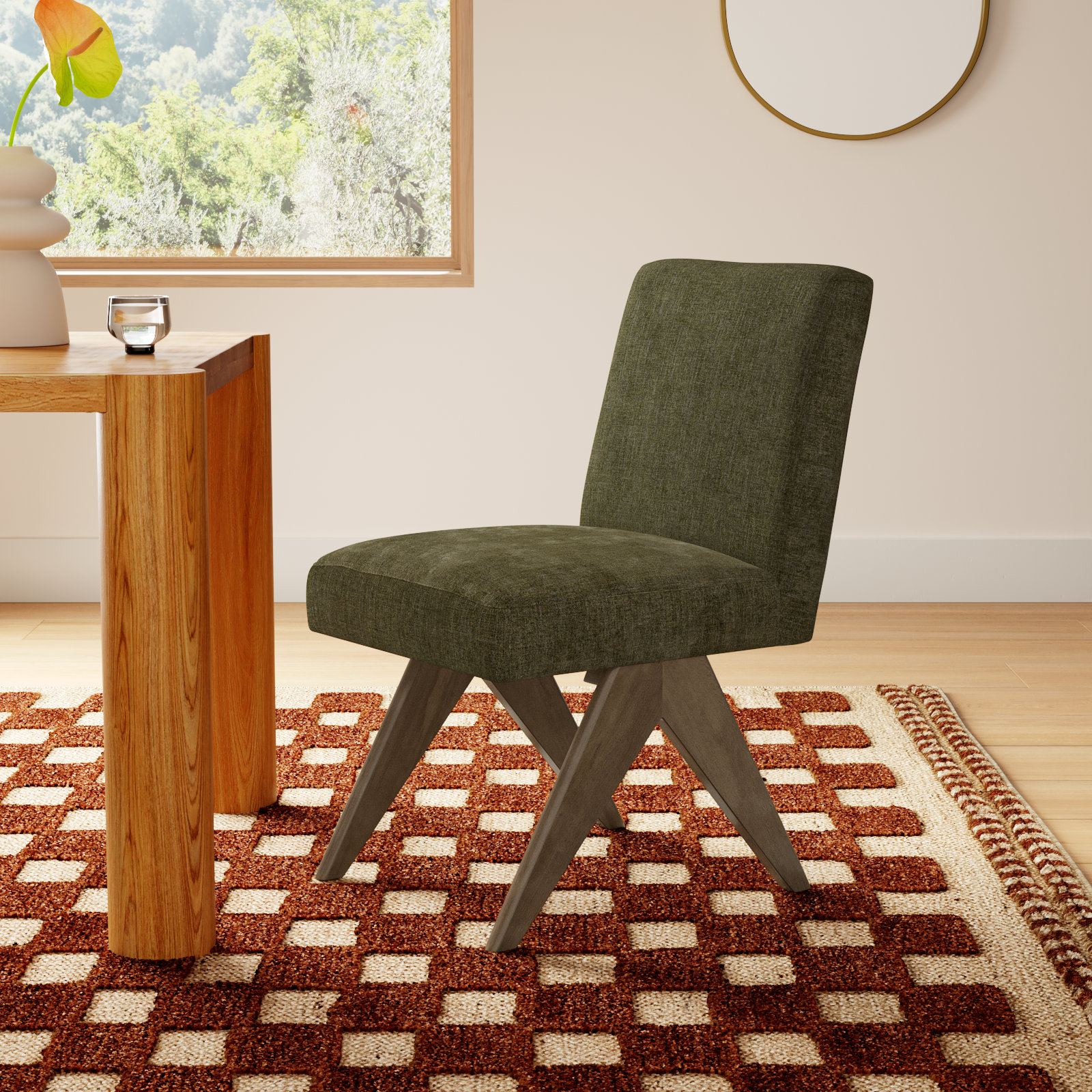 Brittnie Mid Century Modern Dining Chair, Olive Green