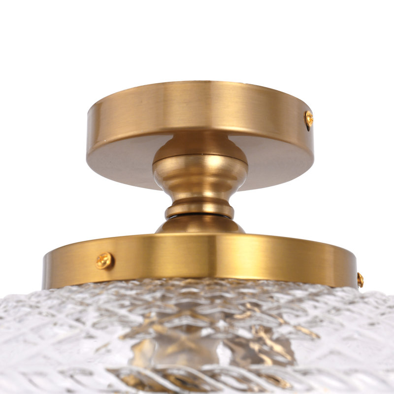Plafonnier semi-encastré à 3 lumières avec lustre en cristal, Gold